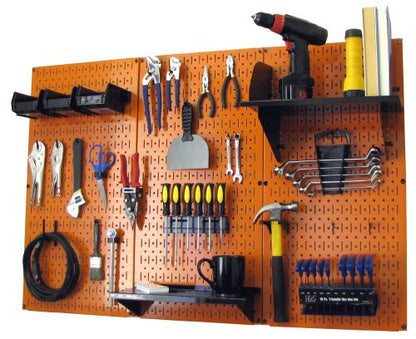 4 ft Metal Pegboard Standard Tool Storage Kit with Orange Toolboard and Black Accessories