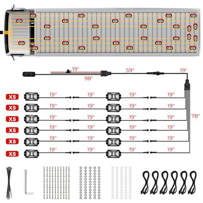 30 Pods Pure White LED Rock Lights Kit with Switch Wiring Harness (30 Count)