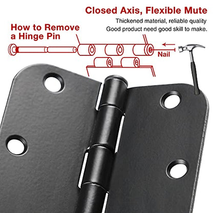 Rounded Door Hinges Matte Black 3.5" 5 (48 Count)