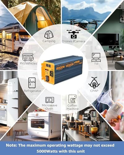 6000 Watt Power Inverter Pure Sine Wave 48V DC to 110V 120V Heavy Duty Inverter with Remote Control and LED Display