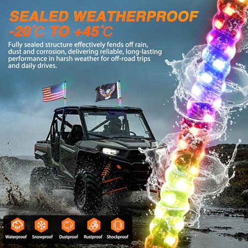 RGB LED Whip Light 2PCS 2FT Spiral Antenna Whips (2 Foot)