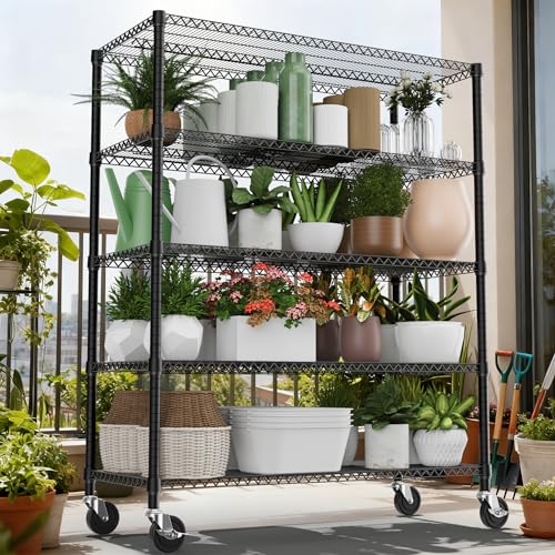 3300LBS 53.1" W 5 Tiers Shelf Steel Storage Shelving Utility Shelving Unit Steel Organizer Wire Rack for Home