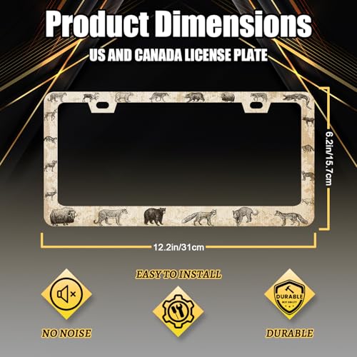 Stainless Steel Retro Personalize Animals License Plate Frame 12.2 x 6.2 in