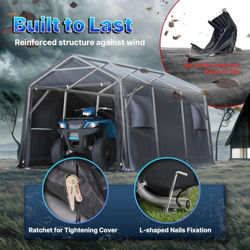 10X15 ft Garage Shelter Steel Metal Peak Roof Portable Storage Shed Carport for Motorcycle Boat