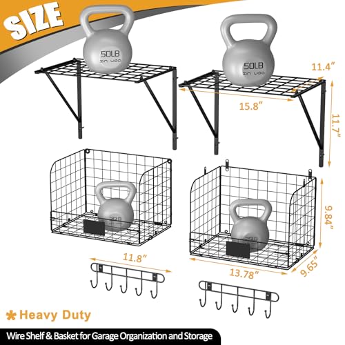 2 Pack Garage Shelves Wall Mounted with Wire Baskets (2 Count)