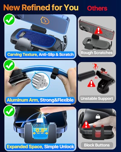 2026 Ultimate Car Phone Holder Mount [Bendable & Adjustable Aluminum Arm] Cell Phone Holder for Car Dashboard Windshield Phone Stand for iPhone 17 16 15 14 Pro Max Samsung Pickup Truck
