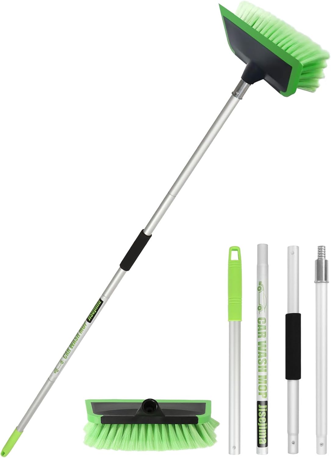 2 in 1 Car Wash Brush with Squeegee PBT Soft Bristle Truck Scrub Detail Brush 60” 151cm with Adjustable Long Handle for Interior Exterior Car Truck RV Boat Deck House Siding Cleaning Sweep Snow - AutoBay