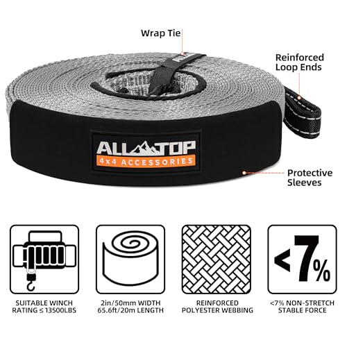 Winch Extension Strap 2in x 65.6ft Min Break Strength 11000Lbs