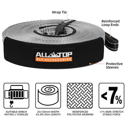 Winch Extension Strap 2in x 65.6ft Min Break Strength 11000Lbs