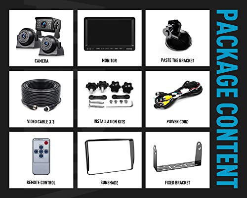 HD 1080P 7" Wired Backup Camera System Rear and Side Coverage