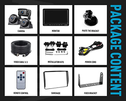 HD 1080P 7" Wired Backup Camera System Rear and Side Coverage