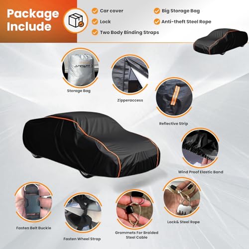 Waterproof Sport Car Cover Super Lightweight Car Covers for Automobiles All Weather UV and Scratch Resistant Zipper Access Snow Car Covers Fit Coupe Under 163"