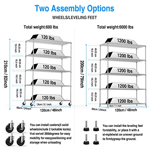5 Tier NSF Metal Shelf Wire Shelving Unit