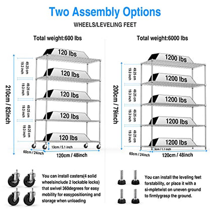 5 Tier NSF Metal Shelf Wire Shelving Unit