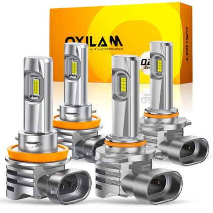 H11/H9/H8 and 9005/HB3 Light Bulbs Combo, 58,000LM Wider Driving Vision, 1:1 Design 9005 H11 LED lights, True Plug & Play, Pack of 4 (4 Count)