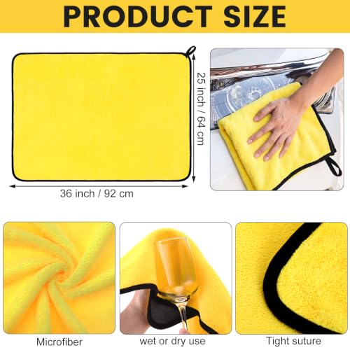 6 Pcs 36"x25" Yellow Microfiber Towels for Cars Drying Polishing (6 Count)