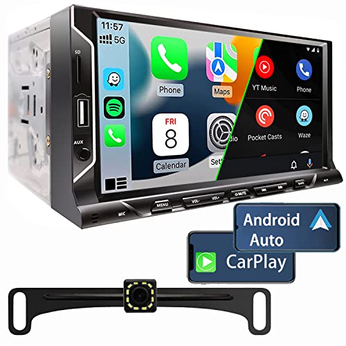 7 Inch Double Din Car Stereo Support Apple CarPlay Android Auto Mirror Link Capacitive Touchscreen Monitor Car Play Radio with Bluetooth 5.0