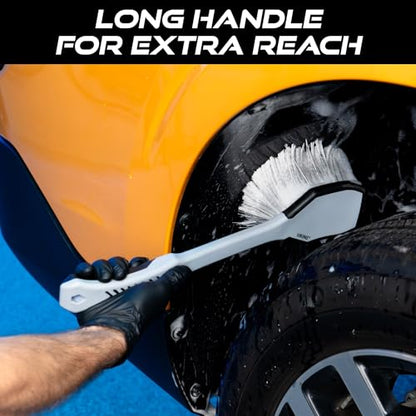 Wheel and Fender Cleaning Brush with Long Handle for Car Detailing