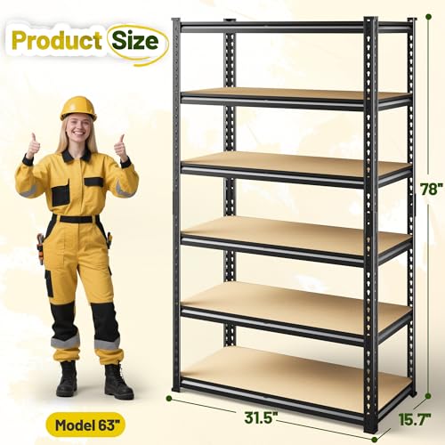 6 Tier 78" H Metal Shelving Adjustable Interlocking for Garage Warehouse