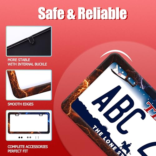 Red Blue Lightning Stainless Steel License Plate Frame for US Cars Decor