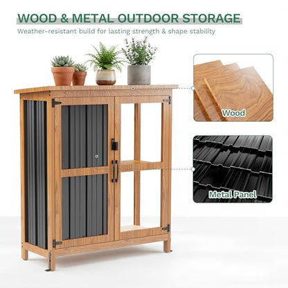 Metal & Wood Weatherproof Garden Storage Shed with Adjustable Shelf