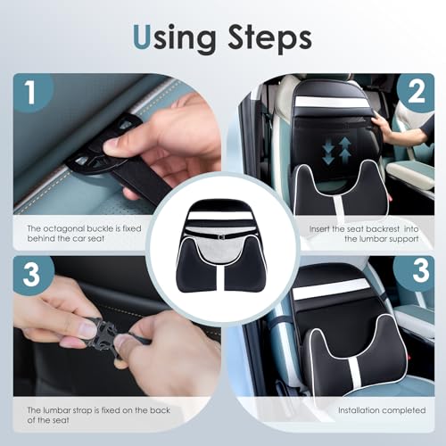 Memory Foam Double Layer Breathable Mesh Lumbar Support Ergonomic Leather Lumbar Support Pillow with 3D Mesh Back Support and Adjustable Strap for CarSeat & Office Chair