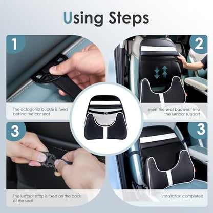 Memory Foam Double Layer Breathable Mesh Lumbar Support Ergonomic Leather Lumbar Support Pillow with 3D Mesh Back Support and Adjustable Strap for CarSeat & Office Chair