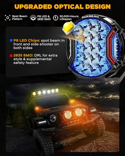 V Ultra Series 9" Round LED Driving Lights Amber DRL Offroad Lights (2 Count)