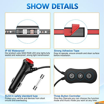 RGB LED Car Interior Stripe Light with APP Control Multicolor Music Sync Mode Waterproof Car Under