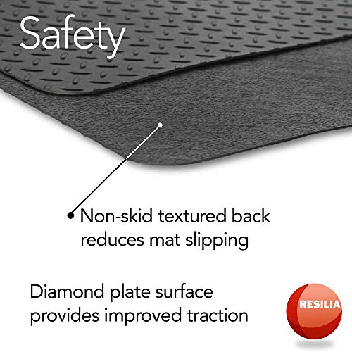 Garage Mat Prevents Stains Decorative Embossed Diamond Plate Pattern Black (12 Sq Ft)