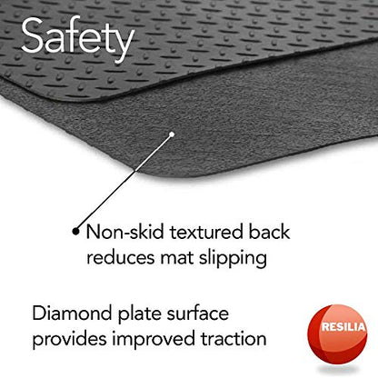 Garage Mat Prevents Stains Decorative Embossed Diamond Plate Pattern Black (12 Sq Ft)