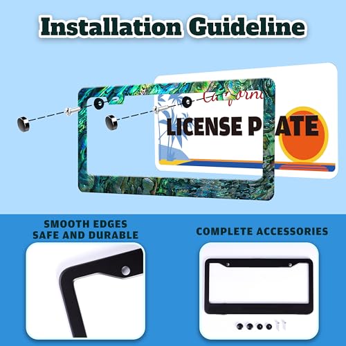 Funny Faux Abalone License Plate Frame Stainless Steel 6.3 X 12.2 Inch