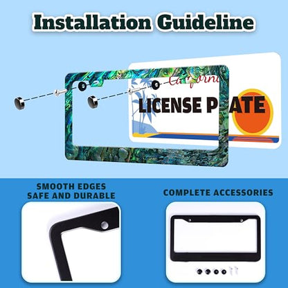Funny Faux Abalone License Plate Frame Stainless Steel 6.3 X 12.2 Inch