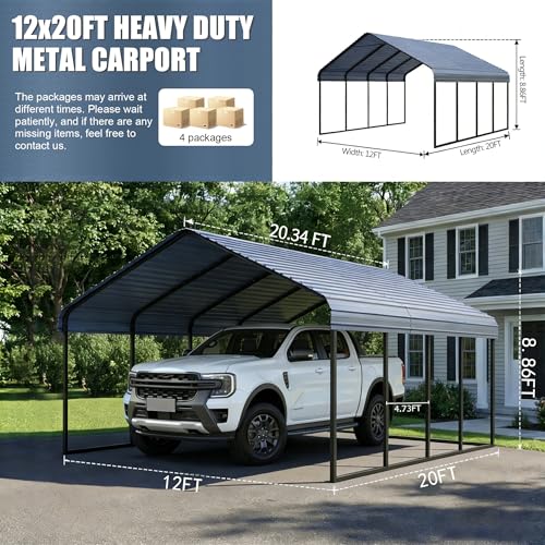 Heavy Duty 12x20 FT Metal Carport for 2 Cars