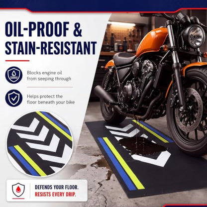Motorcycle Mat Garage Floor Rug Washable Parking Mats for Garage Floors Non Slip Oil Absorbent Pad Rubber Backing Layer Protects Floor