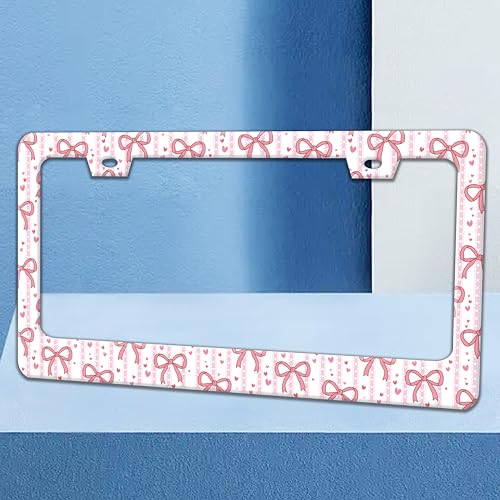 Pink Bow License Plate Frame Cute Bow License Plate Holder with Screws