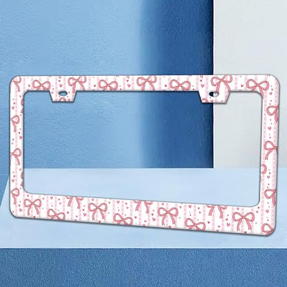 Pink Bow License Plate Frame Cute Bow License Plate Holder with Screws