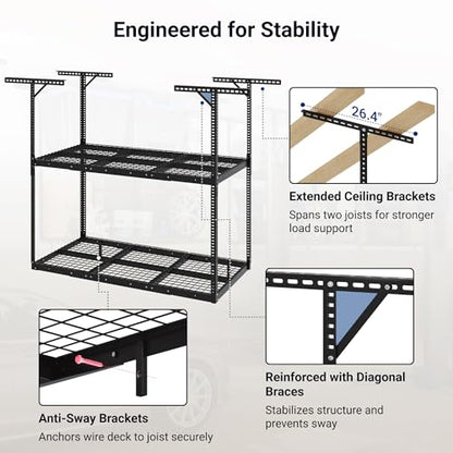 3x6 2 Tier Overhead Ceiling Garage Storage Rack