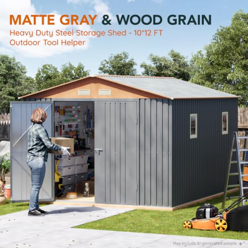 10x12x7.4FT Outdoor Storage Shed with Lockable Large Doors