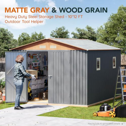10x12x7.4FT Outdoor Storage Shed with Lockable Large Doors