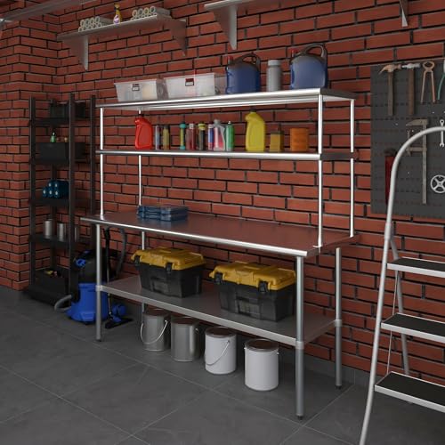 Stainless Steel Work Table Double Tier Overshelf