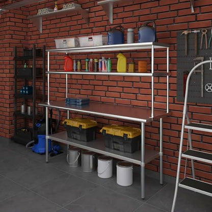 Stainless Steel Work Table Double Tier Overshelf