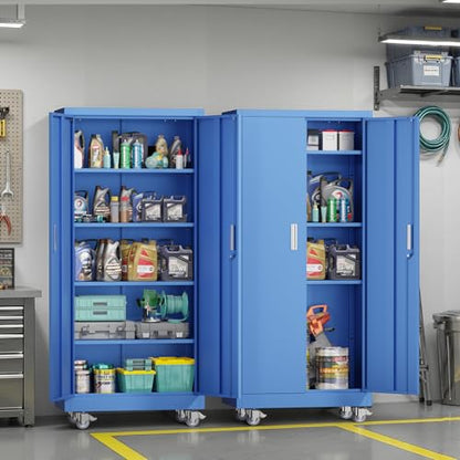 Rolling Metal Storage Cabinet with Adjustable Shelves