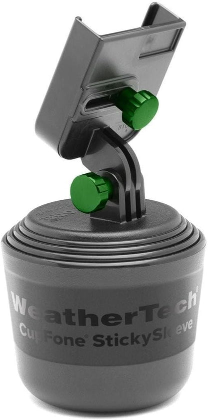 WeatherTech CupFone with Solid Billet Aluminum Knobs - Forest Green, Adjustable Phone Holder for Smartphones, 360 Rotatable Base, Easy Access Charging