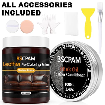 12oz Leather Recoloring Balm & 3.4oz Mink Oil Leather Conditioner kit