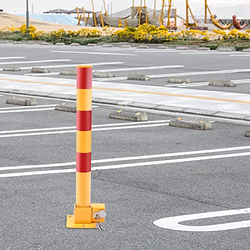 Spring Parking Post Wall Mount Parking Barrier with Lock Folding Metal Parking Obstacle Piles with Warning Stripes Driveway Parking Interceptor Bollard for Parking Lot