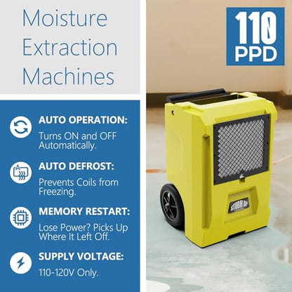110 PPD Commercial Dehumidifier with Pump for large Basement
