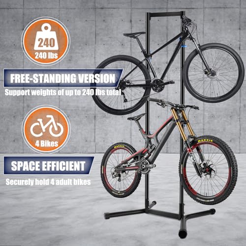 Stand Bike Storage Rack Garage Max 240lbs 4 Bikes with Adjustable Arms