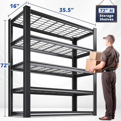 72" H Garage Shelving Heavy Duty Adjustable Metal Shelf for Basement