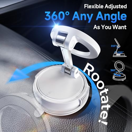 Car Phone Holder for Magsafe [78+LBS Strongest Suction & 2400gf Strongest Magnetic] 360° Adjustable Car Phone Mount